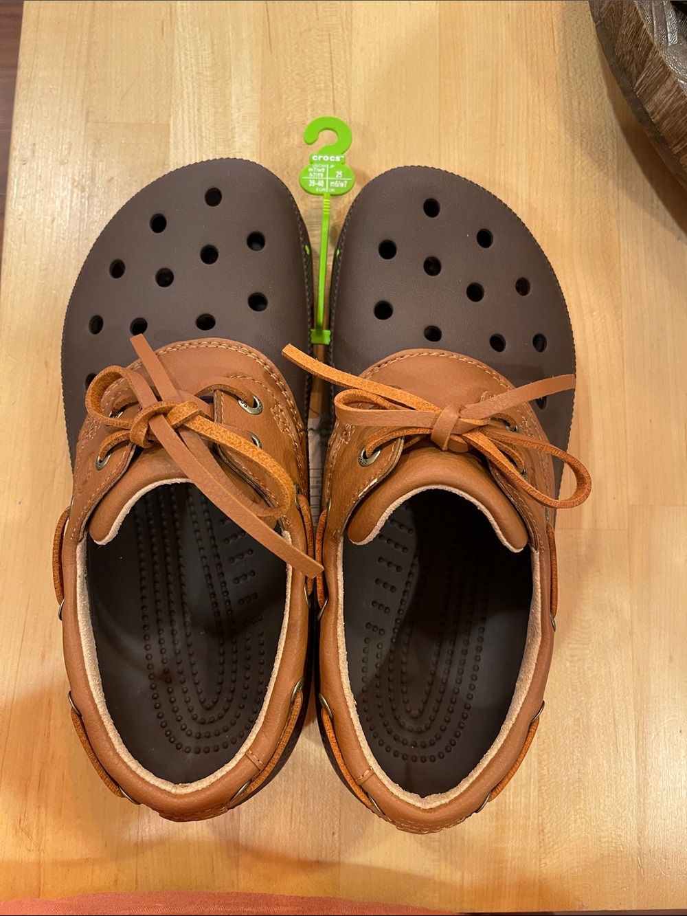 CROCS Brown and Tan Moccasin-Style Clogs WSz 7.5-9 depending on fit preference